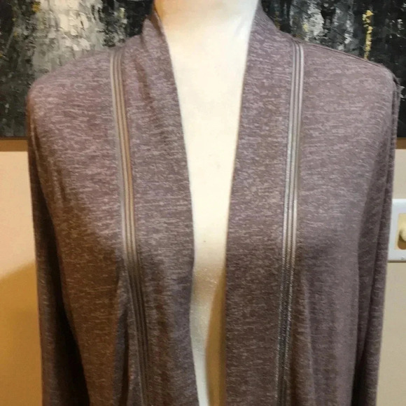H by Halston Brown Open Front Split Back Faux Pocket Light Weight Cardigan-L - Picture 5 of 10